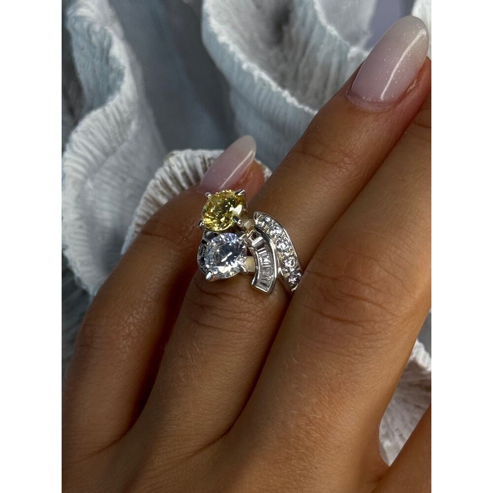 925 Sterling Silver Yellow & White Cz Ring Size 6 - Picture 6 of 12